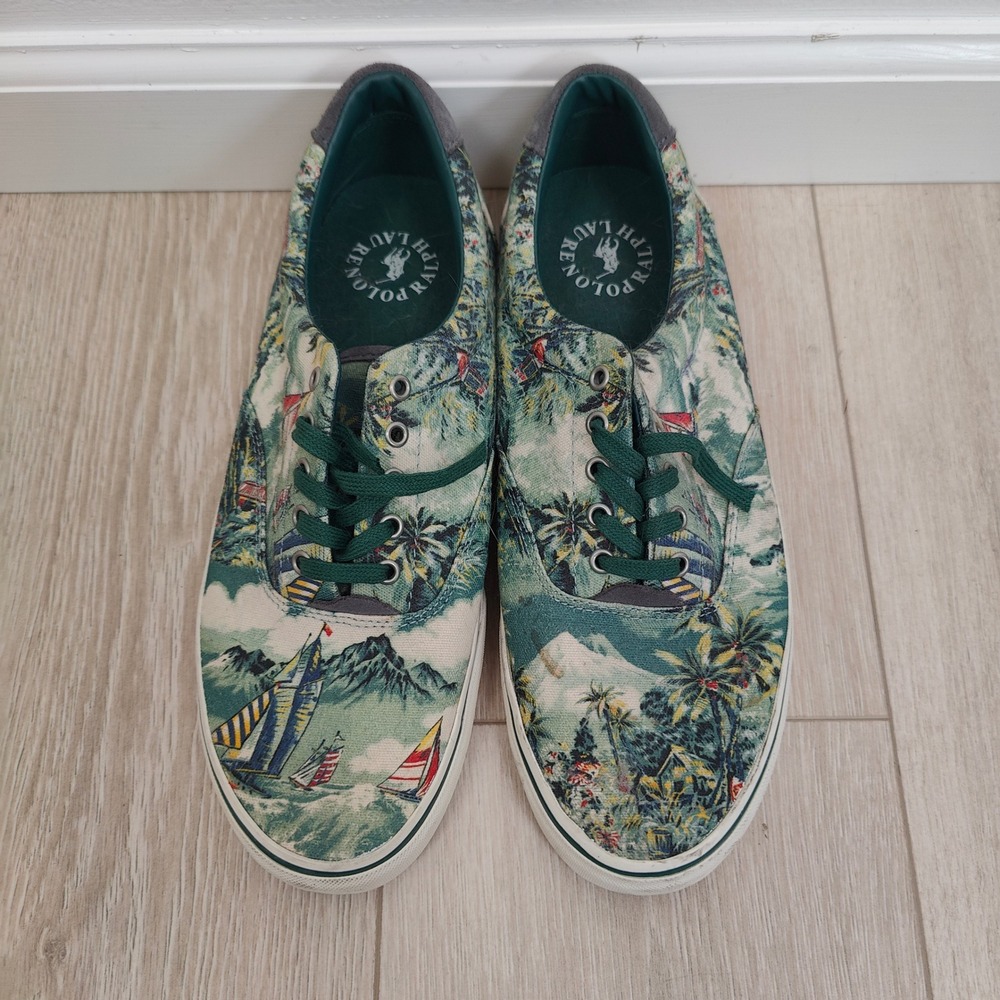 Polo Ralph Lauren Thorton III Mens Sneakers 11D Green Print Sailboat Coastal - Picture 4 of 9